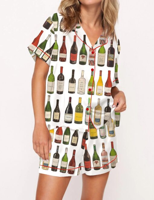 Vintage Wine Bottles Silky Satin Pajama Set For Women