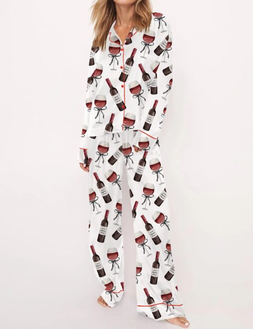 Red Wine Silky Satin Pajama Set For Women - Image 5