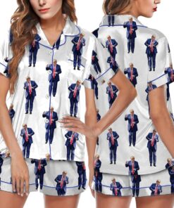 America Satin Pajama Set, Luxurious Silky Sleepwear with Bold Donald Trump Inspired Designs