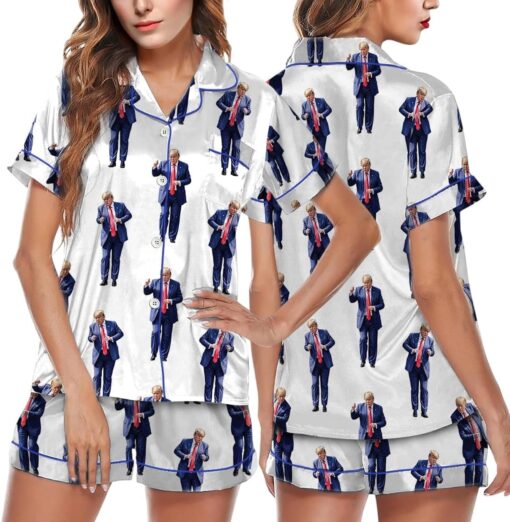America Satin Pajama Set, Luxurious Silky Sleepwear with Bold Donald Trump Inspired Designs