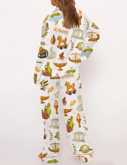Antique Greece Satin Pajama Set For Women - Image 7