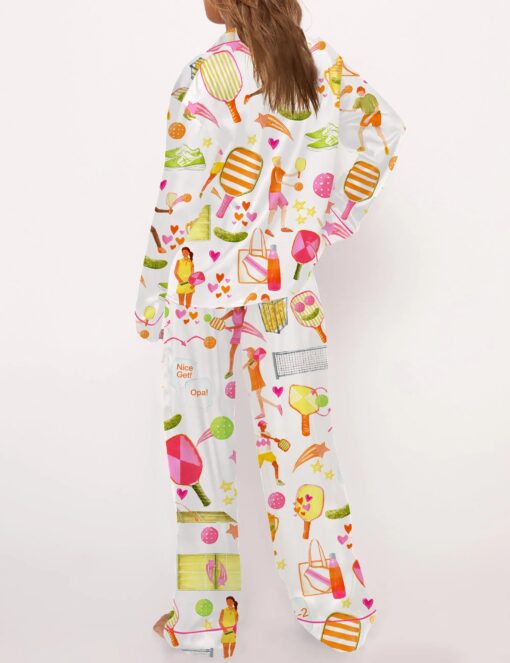 Summer Pickleball Silky Satin Pajama Set For Women - Image 6
