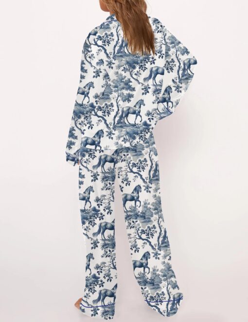Horse Toile Silky Satin Pajama Set For Women - Image 7