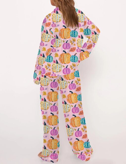 Fall Pumpkin Silky Satin Pajama Set For Women - Image 7