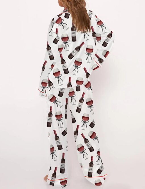 Red Wine Silky Satin Pajama Set For Women - Image 6