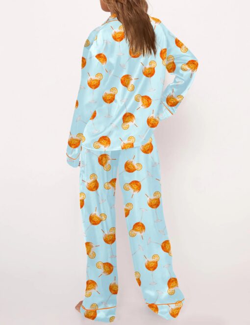 Aperol Spritz Silky Satin Pajama Set For Women - Image 6