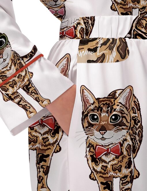 Bengal Cat Silky Satin Pajama Set For Women - Image 9