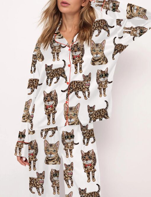 Bengal Cat Silky Satin Pajama Set For Women - Image 6
