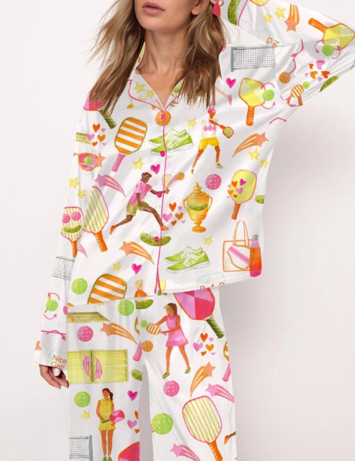 Summer Pickleball Silky Satin Pajama Set For Women - Image 5