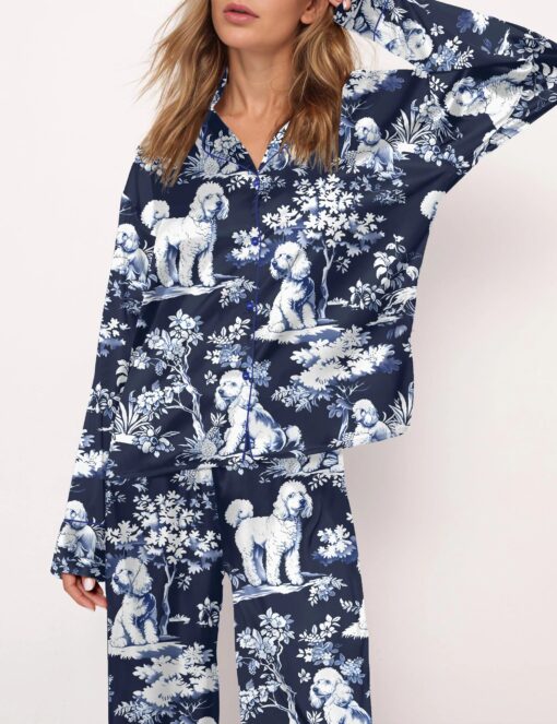 Blue Poodle Dog Silky Satin Pajama Set For Women - Image 5