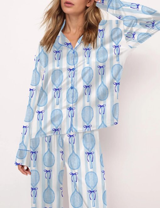 Coquette Tennis Silky Satin Pajama Set For Women - Image 5