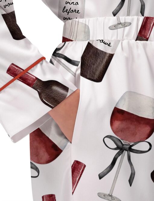 Red Wine Silky Satin Pajama Set For Women - Image 7