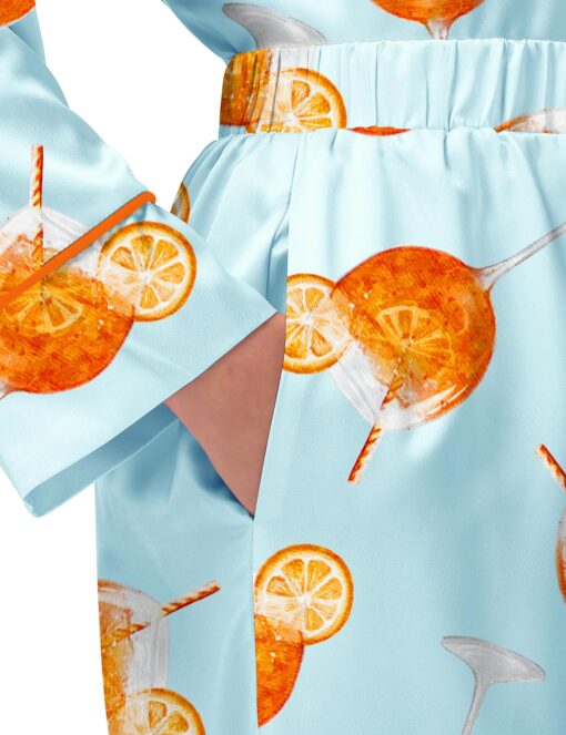 Aperol Spritz Silky Satin Pajama Set For Women - Image 8