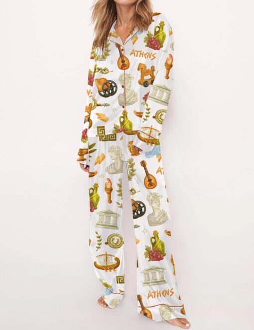 Antique Greece Satin Pajama Set For Women - Image 6