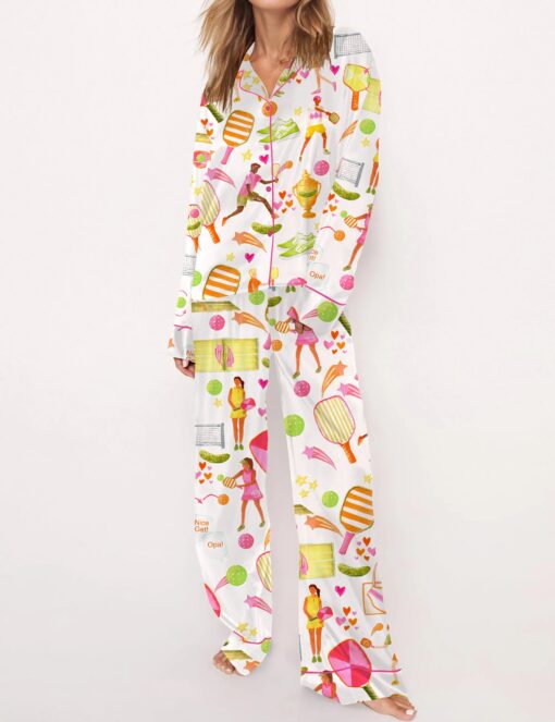 Summer Pickleball Silky Satin Pajama Set For Women - Image 7