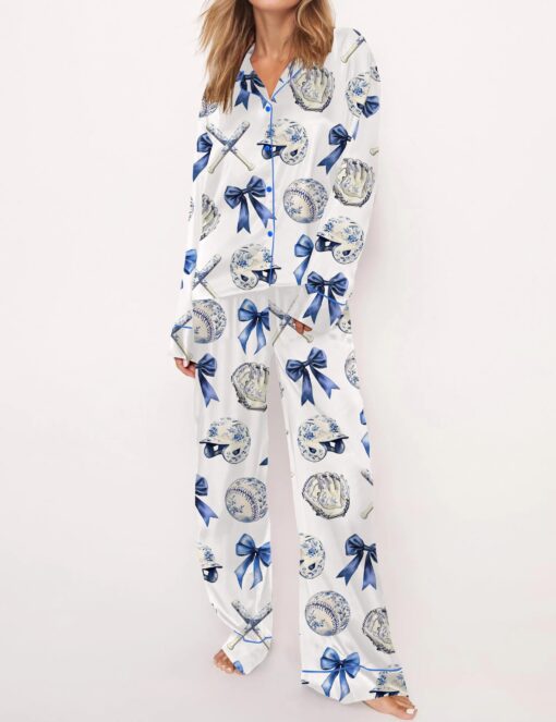 Chinoiserie Baseball Silky Satin Pajama Set For Women - Image 6
