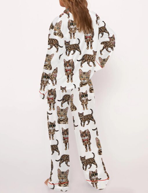 Bengal Cat Silky Satin Pajama Set For Women - Image 7