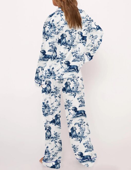 Chinoiserie Dachshund Silky Satin Pajama Set For Women - Image 6