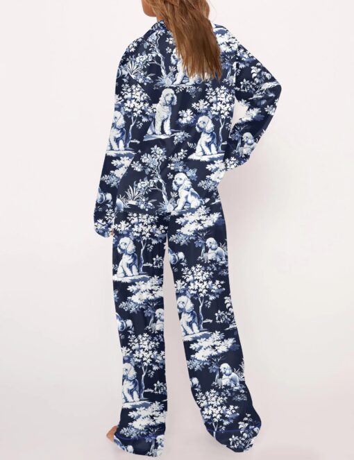 Blue Poodle Dog Silky Satin Pajama Set For Women - Image 7