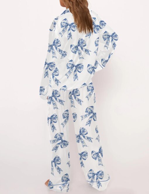 Chinoiserie Bow Silky Satin Pajama Set For Women - Image 6