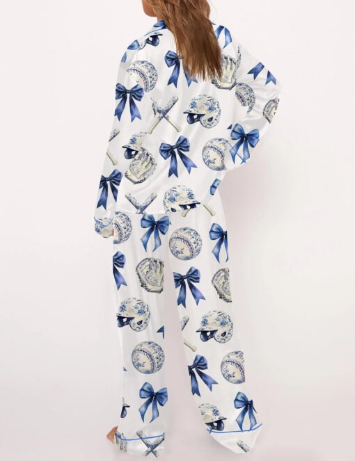 Chinoiserie Baseball Silky Satin Pajama Set For Women - Image 7