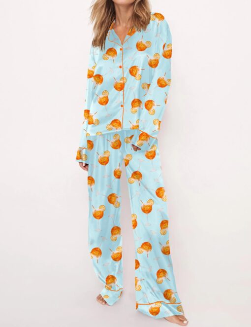 Aperol Spritz Silky Satin Pajama Set For Women - Image 7