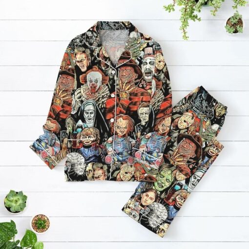 Horror Characters Pajamas Set, Halloween Holiday Pajamas, Scary Movie Pjs