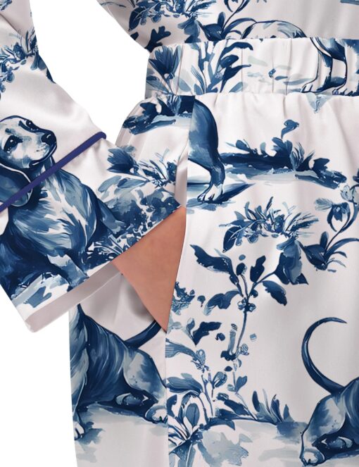 Chinoiserie Dachshund Silky Satin Pajama Set For Women - Image 8