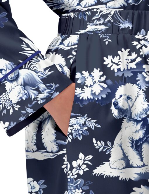 Blue Poodle Dog Silky Satin Pajama Set For Women - Image 8
