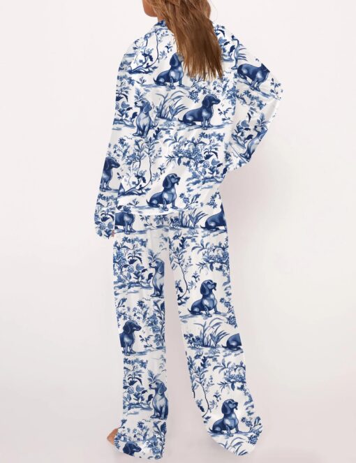 Dachshund Blue Satin Pajama Set For Women - Image 7