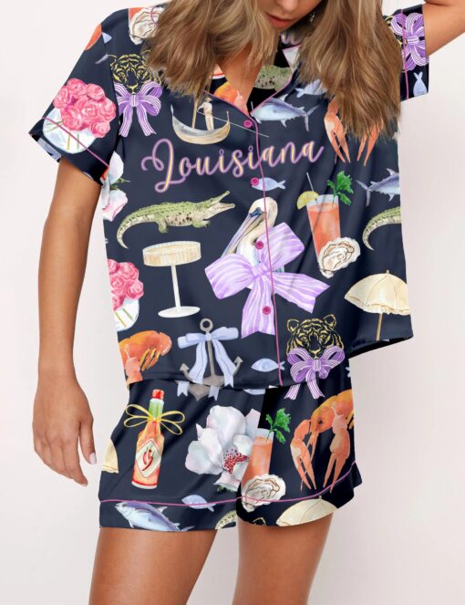 Louisiana Preppy Girl Satin Pajama Set For Women - Image 7