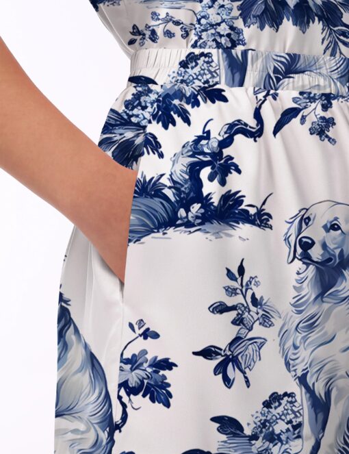 Chinoiserie Golden Retriever Silky Satin Pajama Set For Women - Image 3