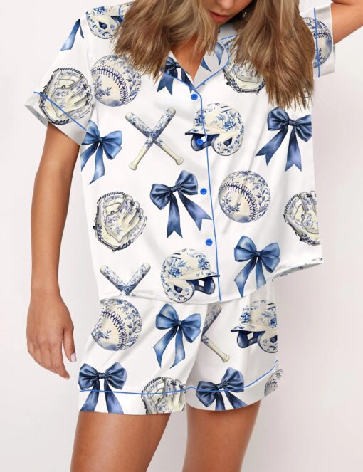 Chinoiserie Baseball Silky Satin Pajama Set For Women - Image 3