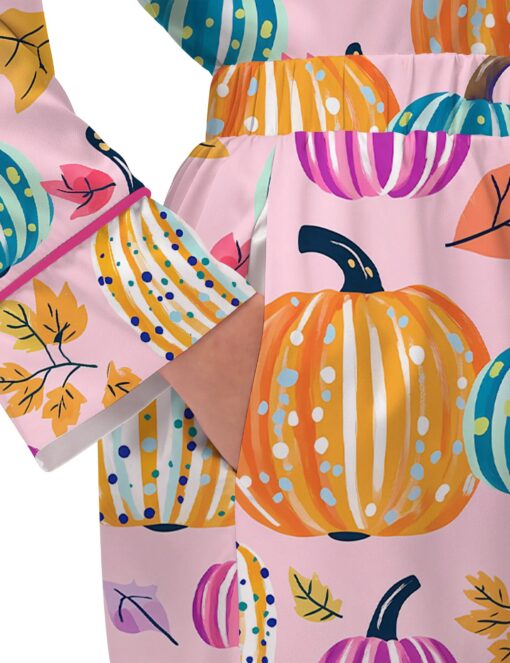 Fall Pumpkin Silky Satin Pajama Set For Women - Image 6