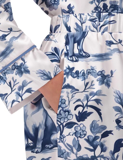 Dachshund Blue Satin Pajama Set For Women - Image 8