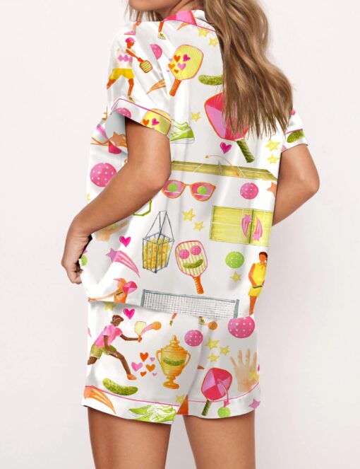 Summer Pickleball Silky Satin Pajama Set For Women - Image 3