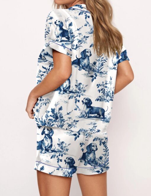 Chinoiserie Dachshund Silky Satin Pajama Set For Women - Image 2