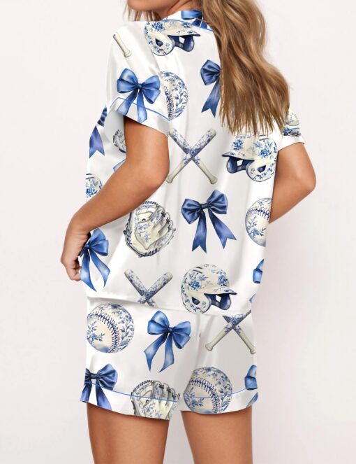 Chinoiserie Baseball Silky Satin Pajama Set For Women - Image 2