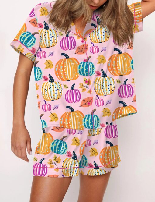 Fall Pumpkin Silky Satin Pajama Set For Women - Image 4