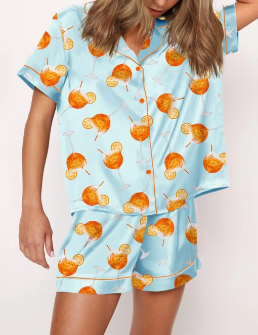 Aperol Spritz Silky Satin Pajama Set For Women - Image 3