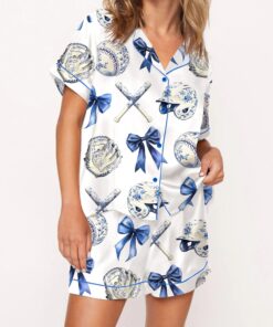 Chinoiserie Baseball Silky Satin Pajama Set For Women