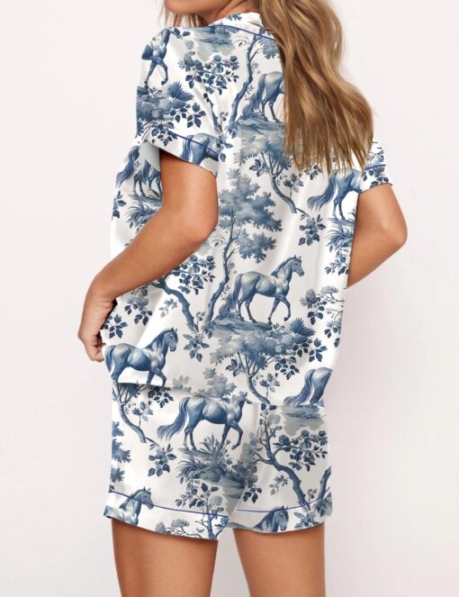 Horse Toile Silky Satin Pajama Set For Women - Image 2