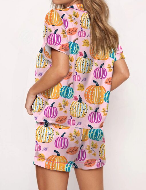 Fall Pumpkin Silky Satin Pajama Set For Women - Image 2