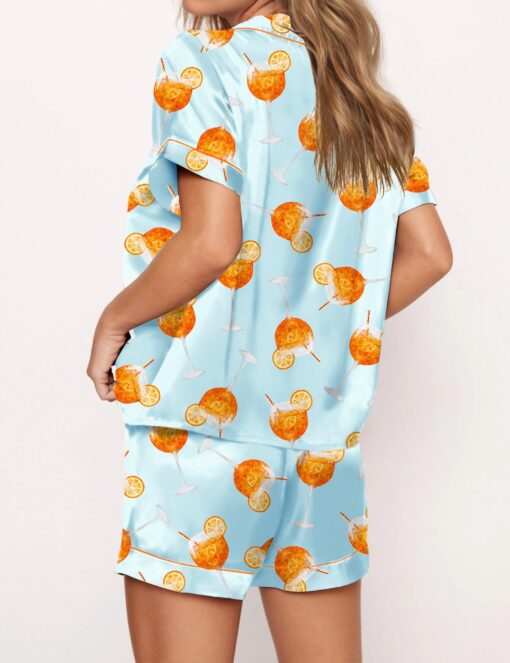 Aperol Spritz Silky Satin Pajama Set For Women - Image 2