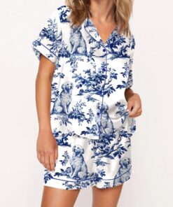 Chinoiserie Golden Retriever Silky Satin Pajama Set For Women
