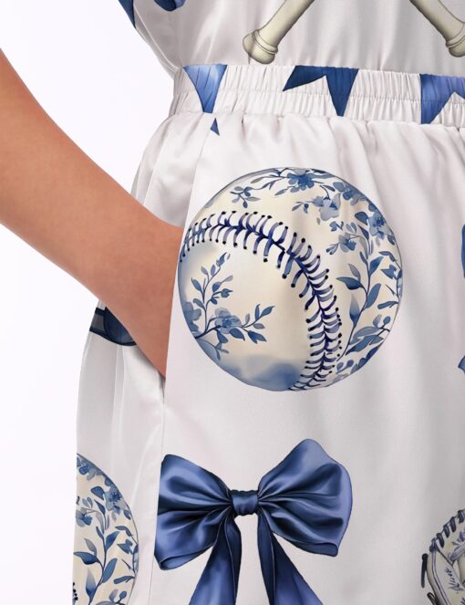 Chinoiserie Baseball Silky Satin Pajama Set For Women - Image 4