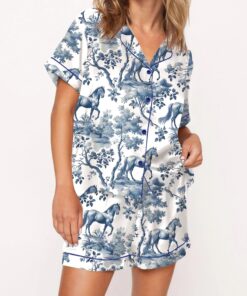 Horse Toile Silky Satin Pajama Set For Women
