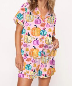 Fall Pumpkin Silky Satin Pajama Set For Women