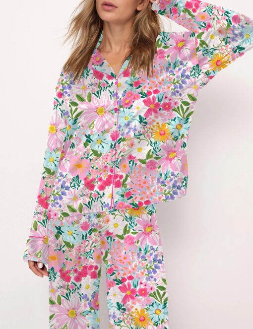 Floral Silky Satin Pajama Set For Women - Image 7