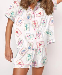 Watercolor Mahjong Satin Pajama Set For Women